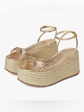 SCHUTZ Livia Platform Espadrille Sandals leather in platino rose Gold 10 NEW